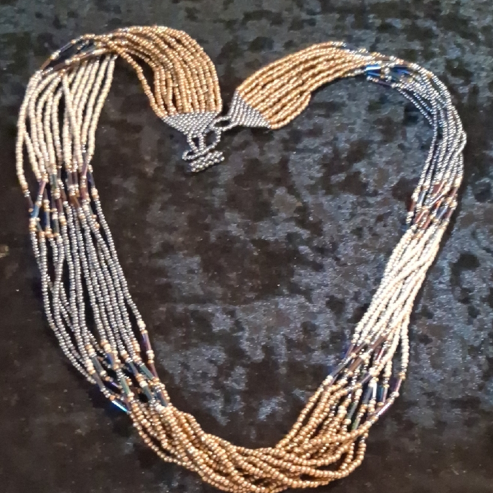 Elegant Multicolor Beaded Necklace 26 In Long.
